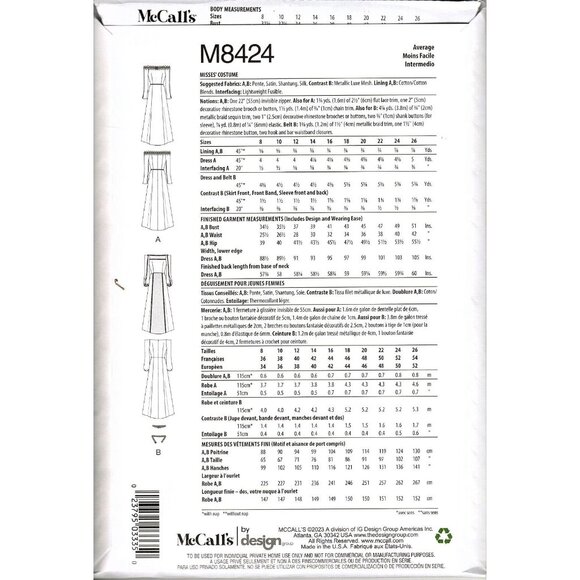 McCall's M8424 Misses 16 to 24 Medieval Dresses Costume Uncut Sewing Pattern - Picture 2 of 2